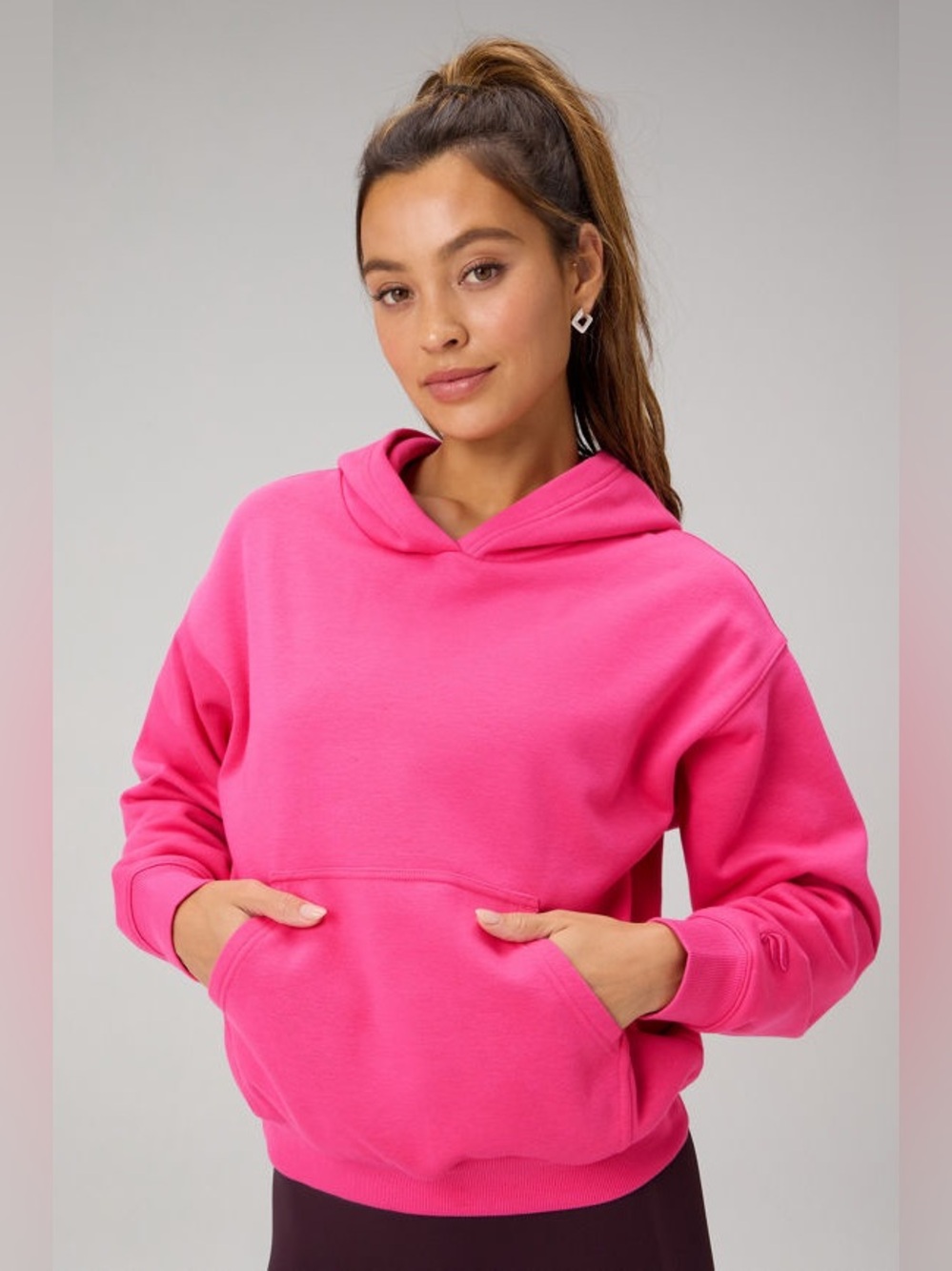 Fabletics Cozy Fleece Athletic Hoodie Pink Crush running outdoors athleisure